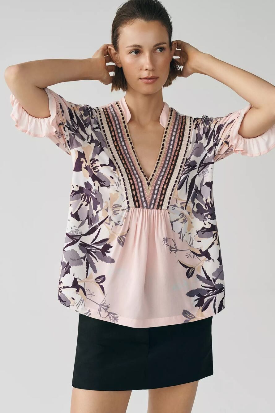 nwt ANTHROPOLOGIE BL-NK LONDON sz L STEPHANIE Pink Floral Motif